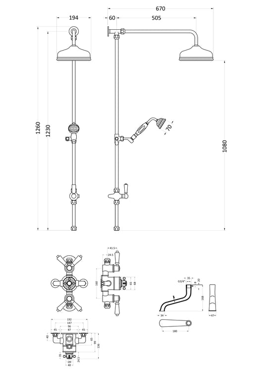 Black Topaz Triple Exposed Shower Valve & Spout