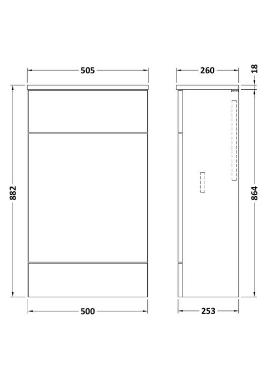 Hudson Reed Fusion 500mm Gloss White Floor Standing Toilet Unit With Coordinating Top