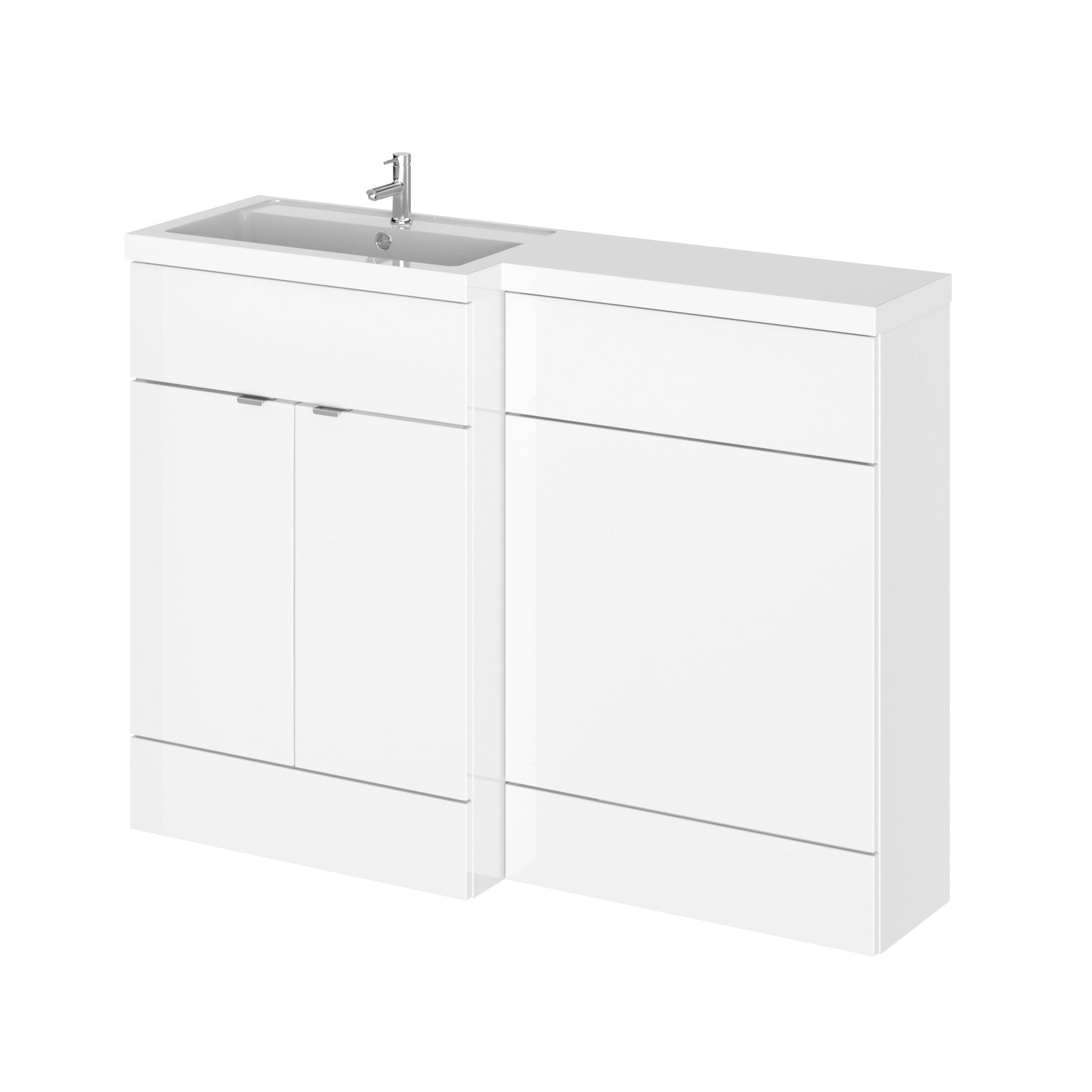 Hudson Reed Fusion 1200mm Left Hand Gloss White Floor Standing 2 Door Vanity Basin & Toilet Combination Unit