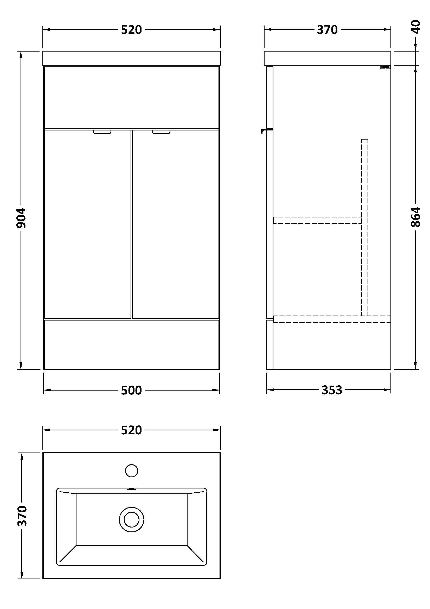 Hudson Reed Fusion 505mm Floor Standing 2 Door Vanity Unit With Ceramic Basin
