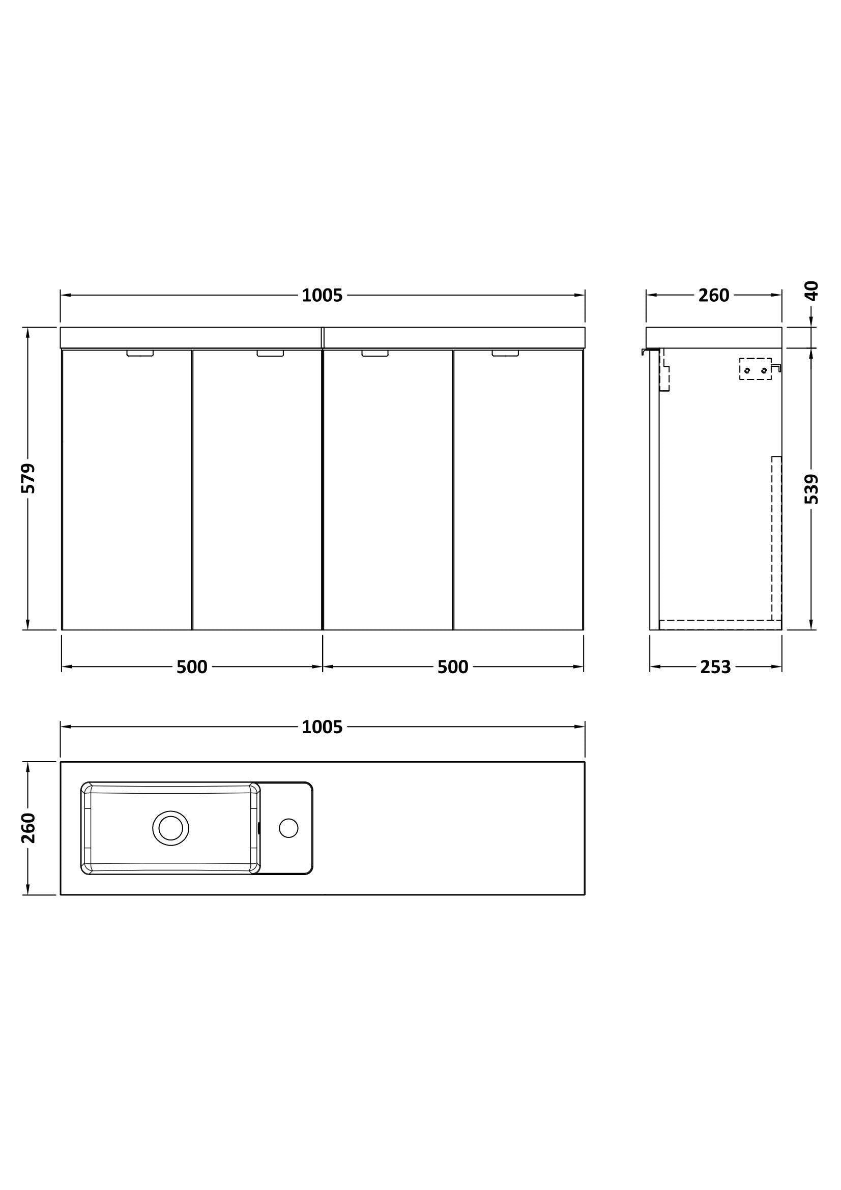 Hudson Reed Fusion 1000mm Gloss White 2 Door Wall Hung Vanity Unit with Basin