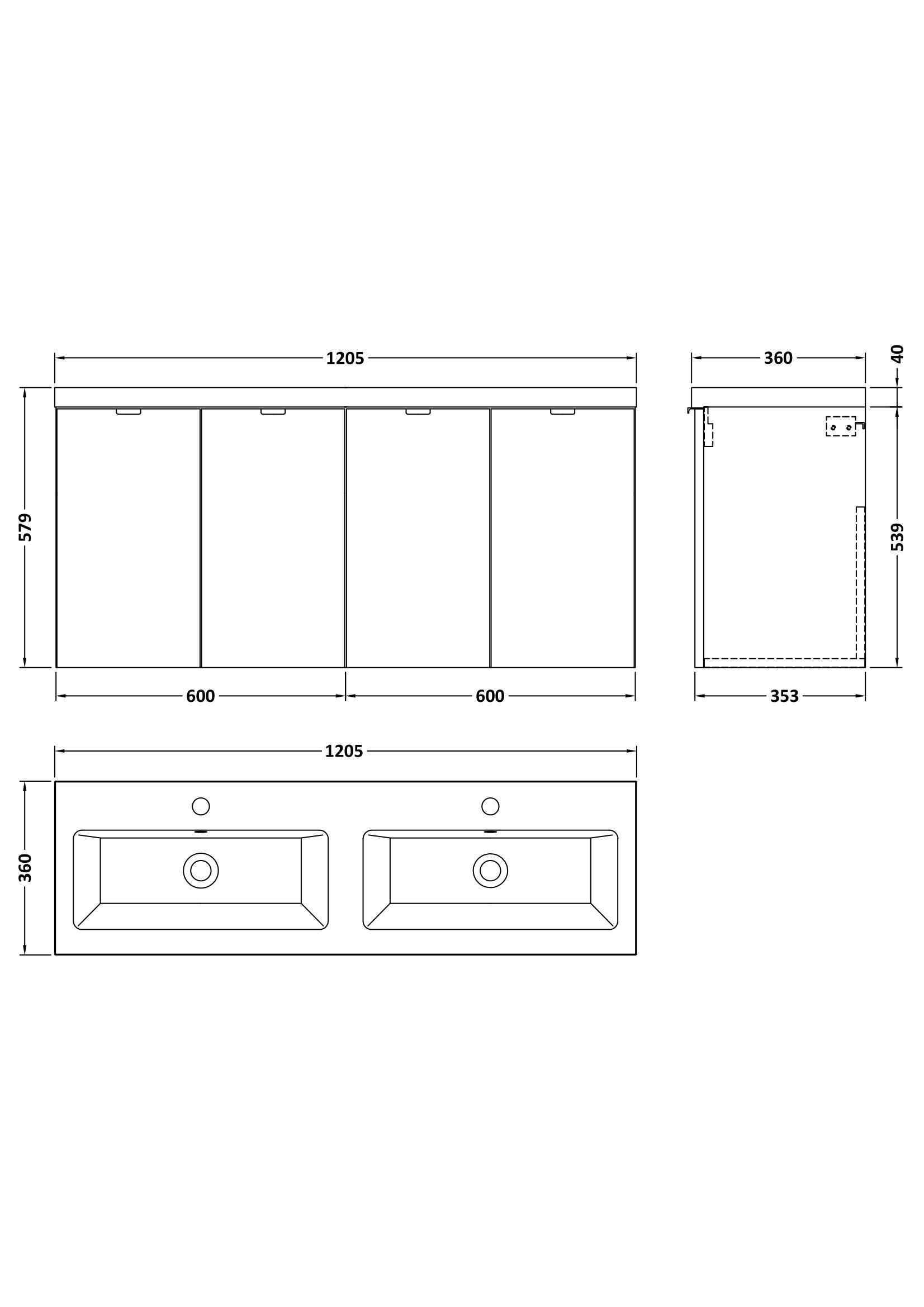 Hudson Reed Fusion 1200mm Wall Hung 2 Door Vanity Unit & Twin Ceramic Basin