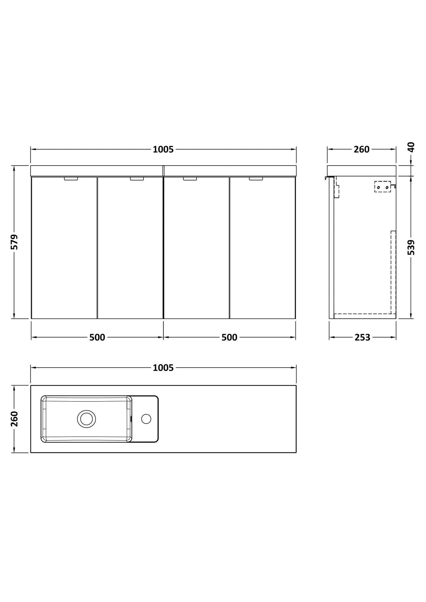 Hudson Reed Fusion 1000mm Anthracite Woodgrain Compact Wall Hung 2 Door Soft Close Vanity Unit & Basin