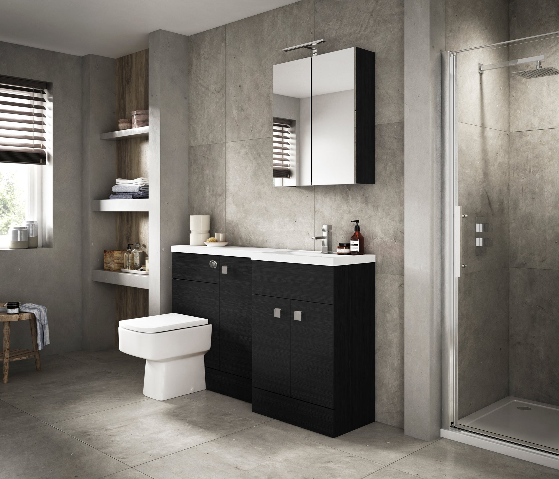 Hudson Reed Fusion 1500mm Charcoal Black Floor Standing 2 Door Left Hand Vanity Basin & Toilet Combination Unit