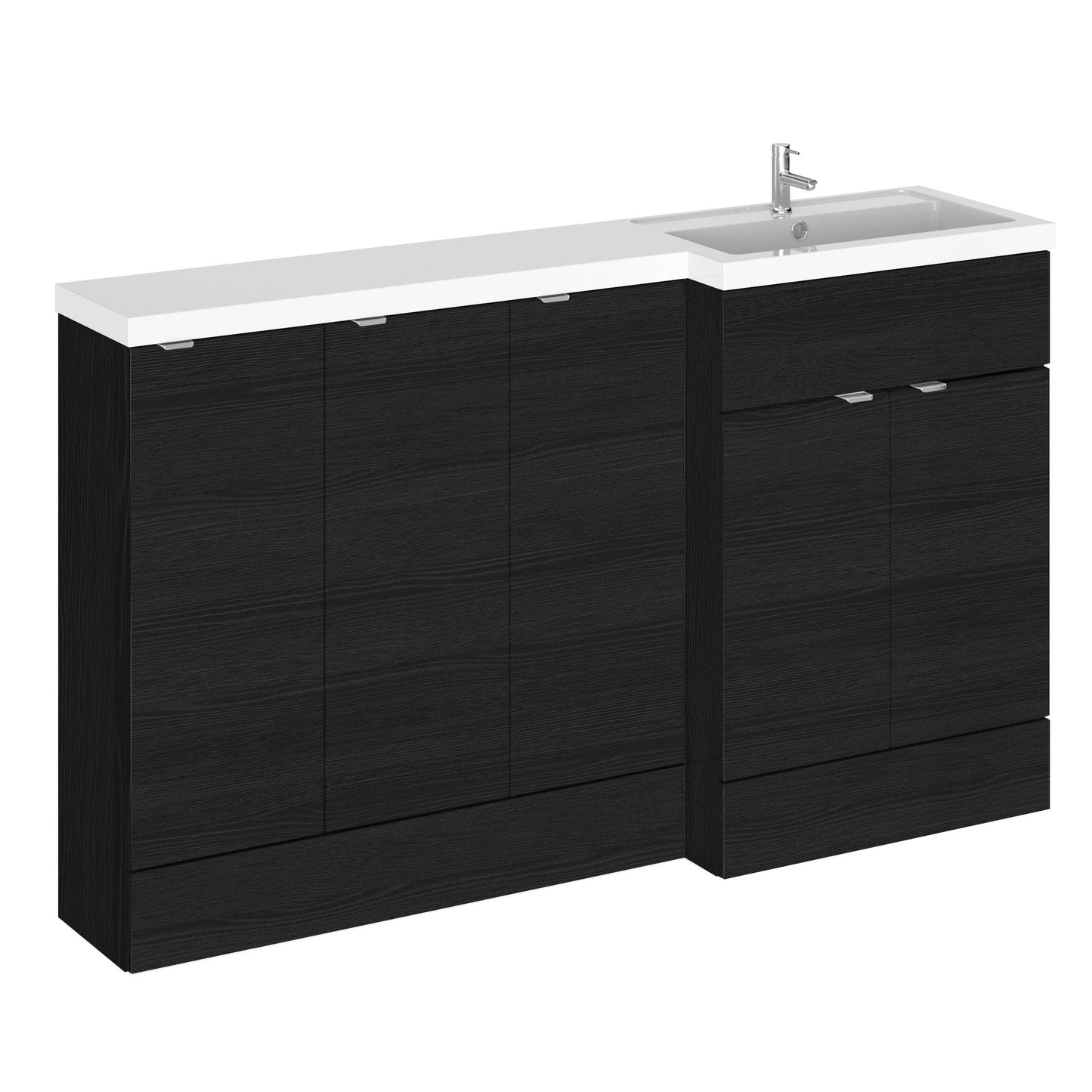 Hudson Reed Fusion 1500mm Right Hand Charcoal Black Floor Standing Vanity Basin Combination With Handles & Overflow