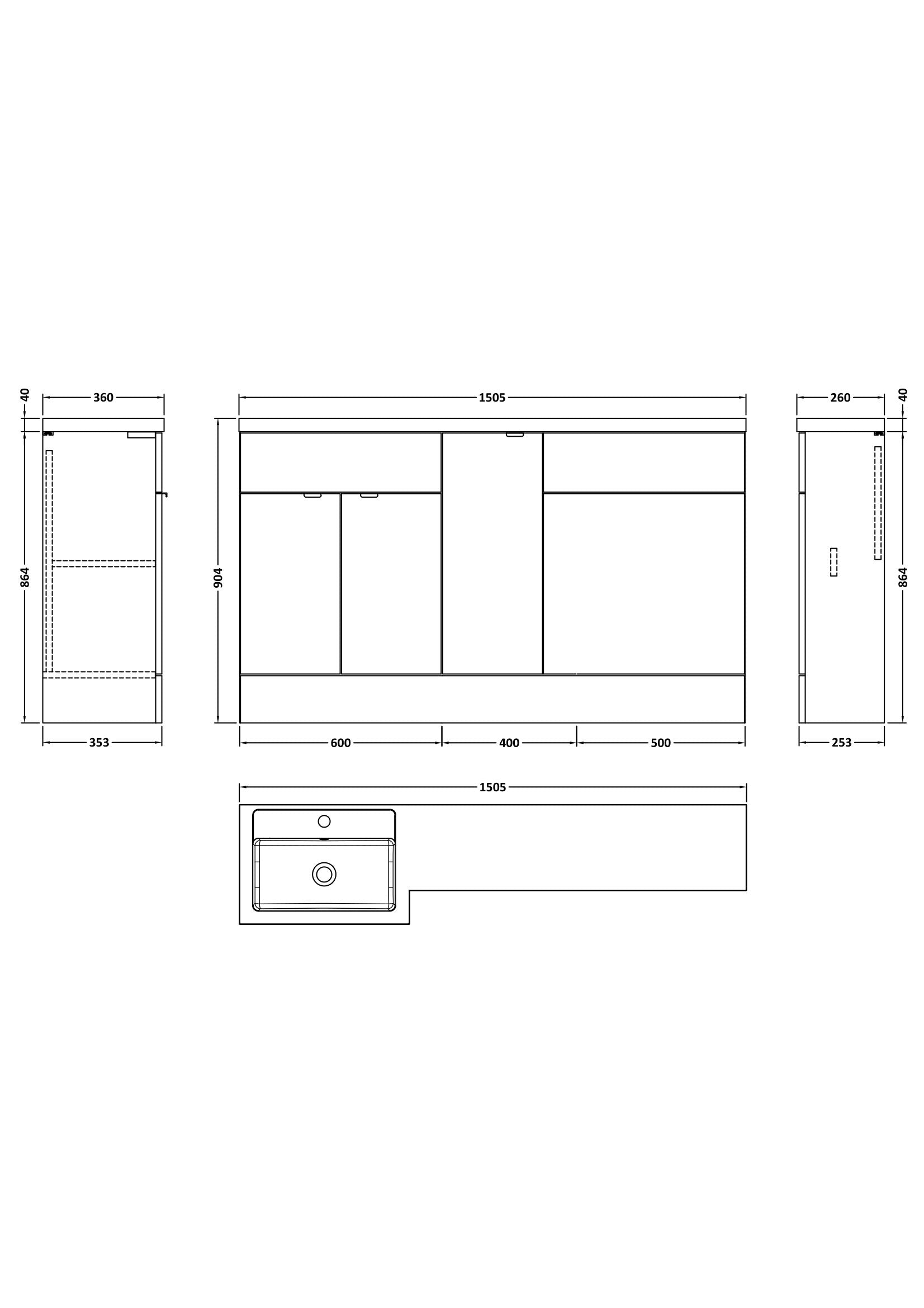 Hudson Reed Fusion 1500mm Floor Standing 3 Door Vanity Basin & Left Hand Toilet Combination