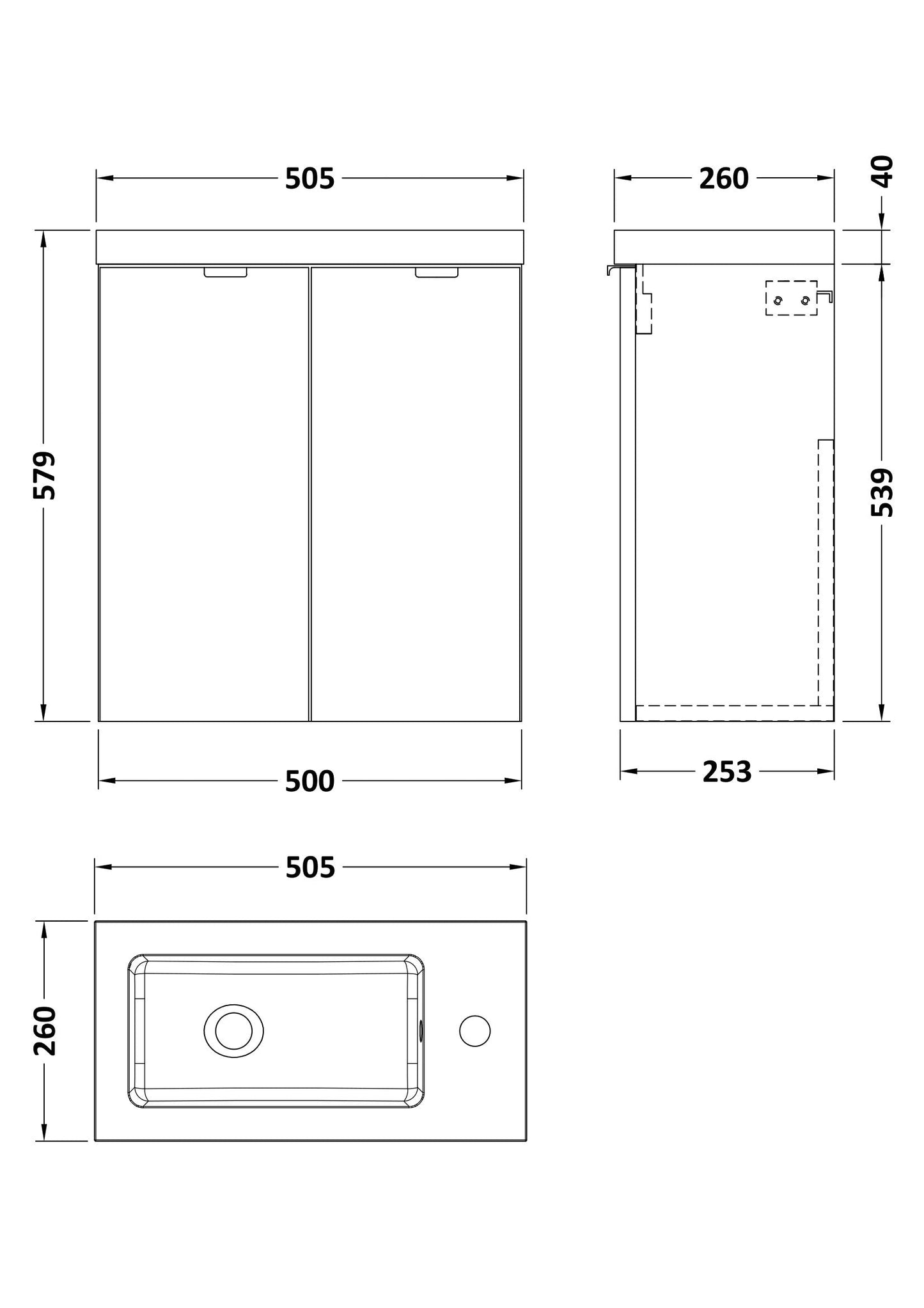 Hudson Reed Fusion Compact 500mm Gloss Grey Wall Hung 2 Door Vanity Unit & Basin