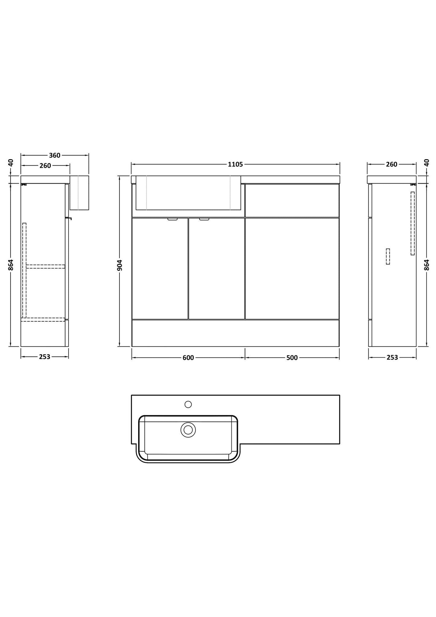 Hudson Reed Fusion 1100mm Floor Standing 2 Door Vanity Unit & Toilet Combination with Left Hand Semi Recessed Basin