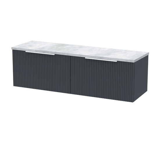 Hudson Reed Fluted 1200mm Soft Black Wall Hung 2-Drawer Vanity Unit With Laminate Worktop