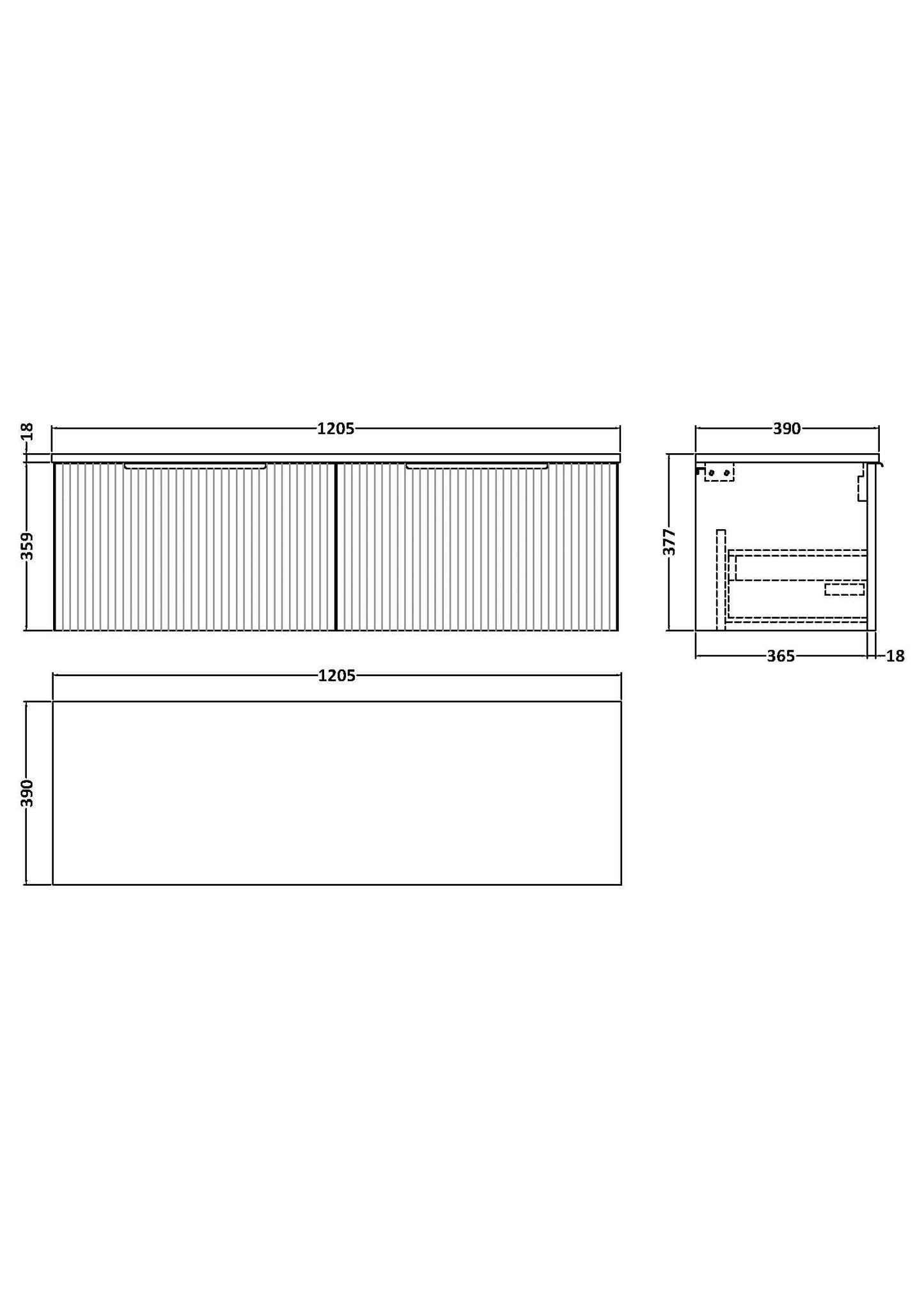Hudson Reed Fluted 1200mm Soft Black Wall Hung 2-Drawer Vanity Unit With Worktop
