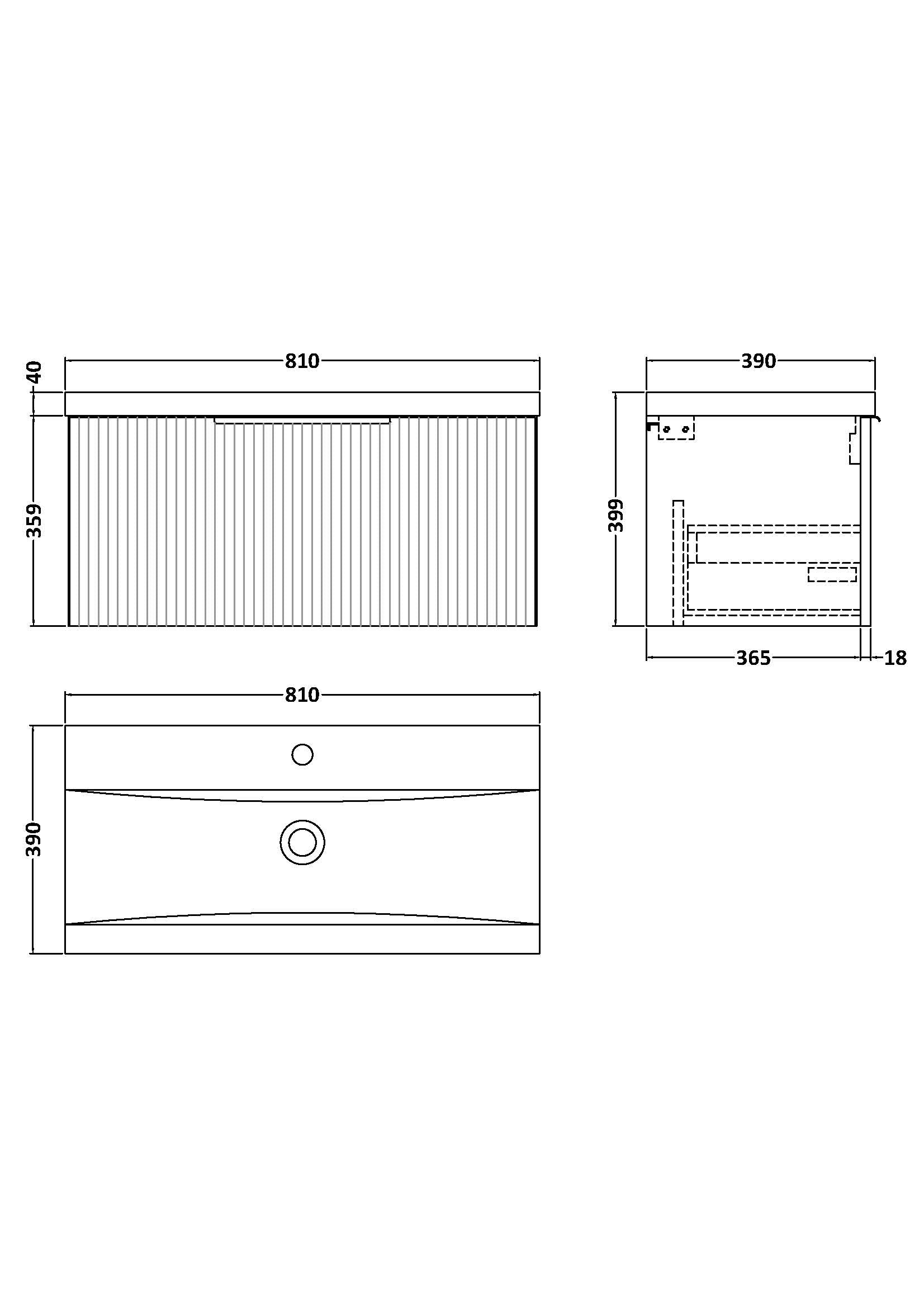 Hudson Reed Fluted 800mm Satin White Wall Hung Single Drawer Vanity Unit with Basin