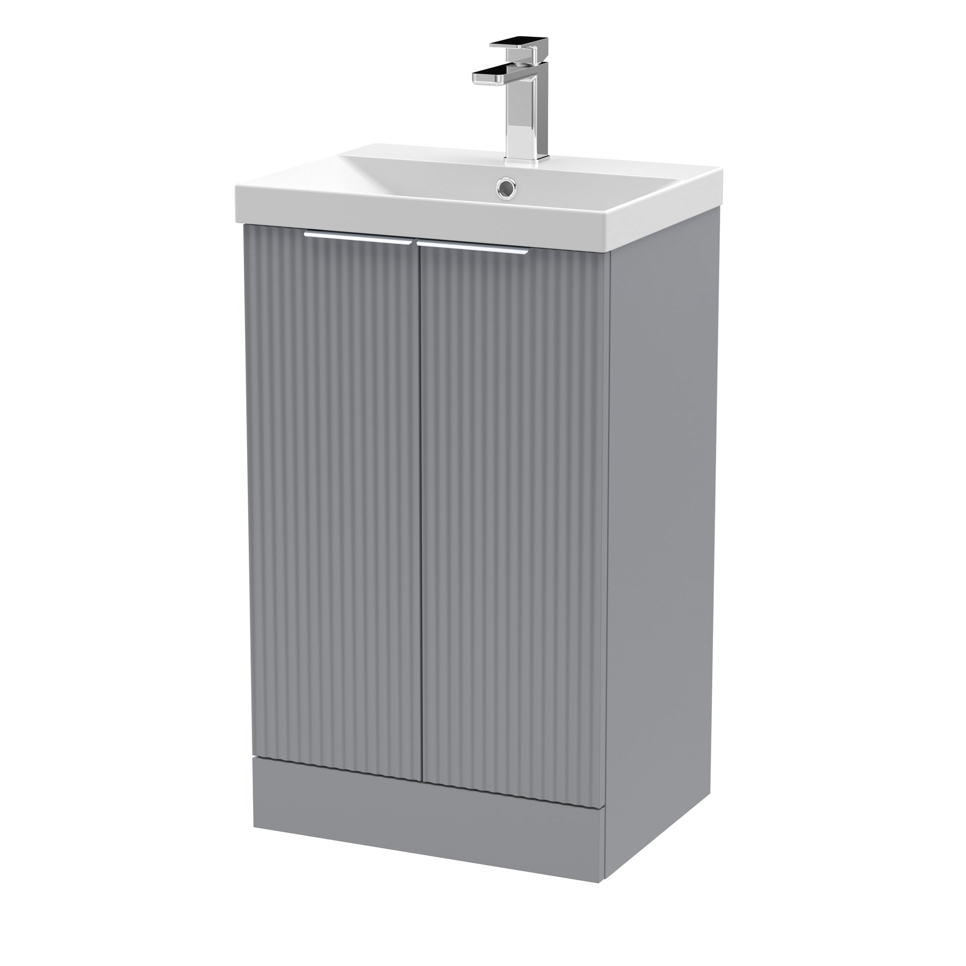 Hudson Reed Fluted 500mm Floor Standing 2-Door Vanity Unit with Basin
