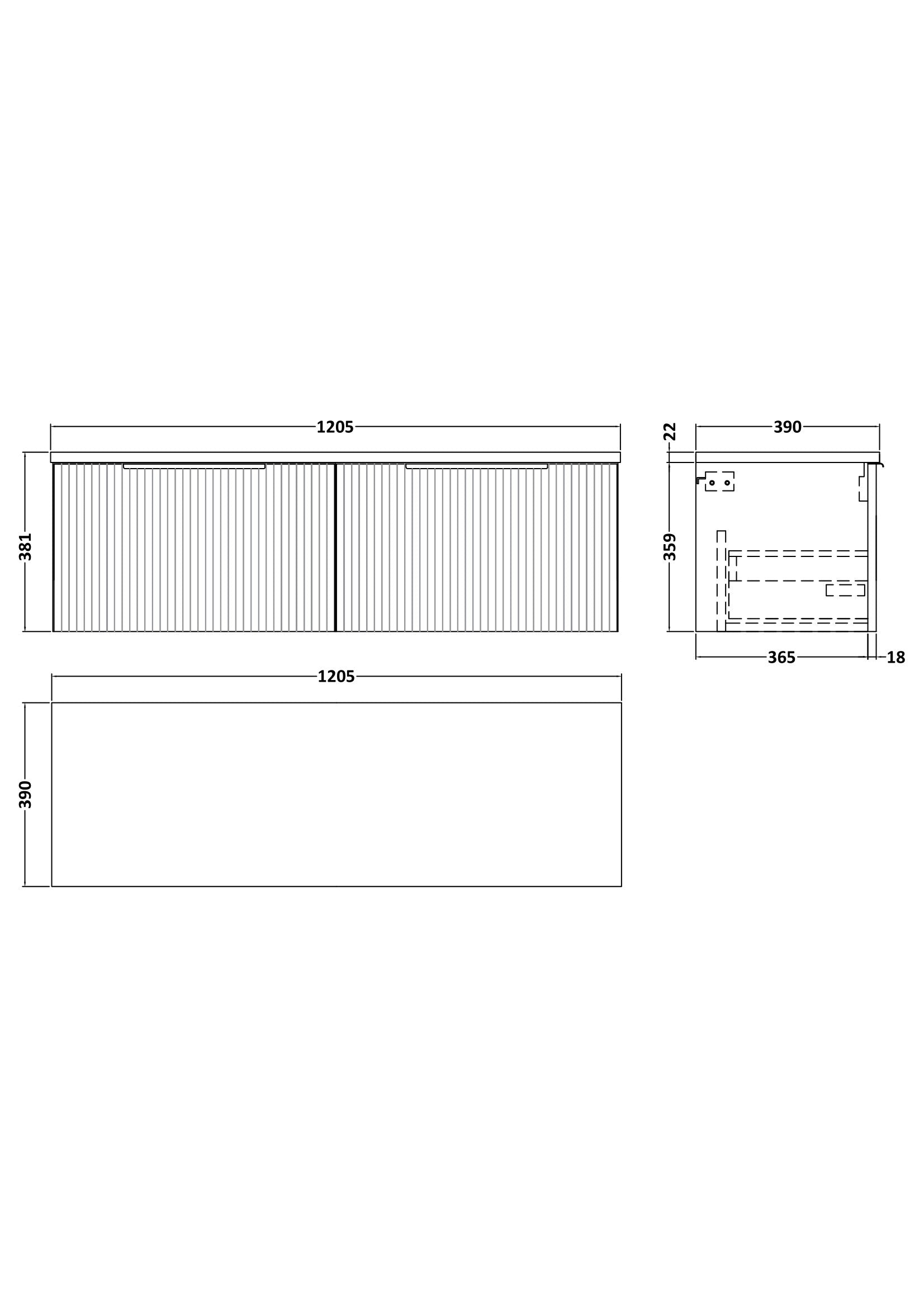 Hudson Reed Fluted 1200mm Wall Hung 2-Drawer Satin Grey Vanity Unit With Laminate Worktop