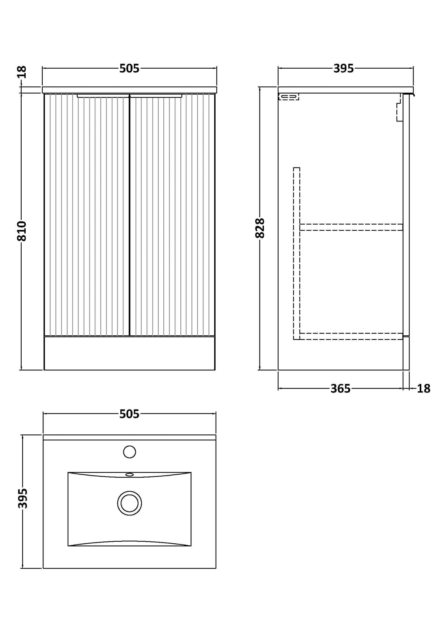Hudson Reed Fluted 500mm Satin Blue Floor Standing 2-Door Vanity Unit with Basin