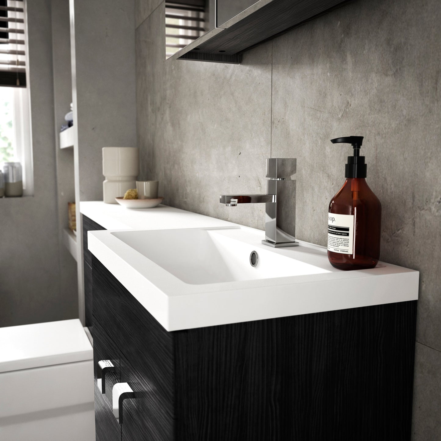 Hudson Reed Fusion 1200mm Left Hand Charcoal Black Floor Standing Vanity Basin Combination Unit With Handles