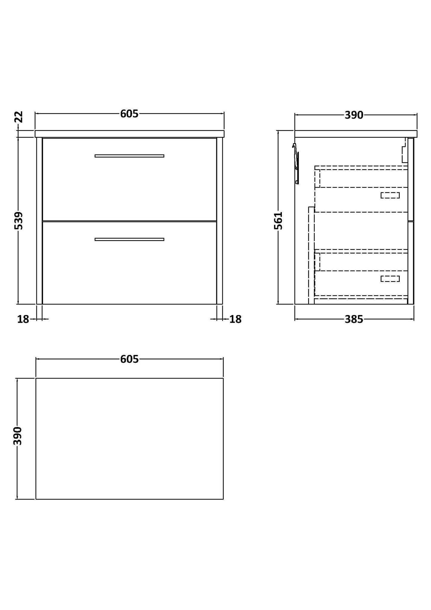 Hudson Reed Juno 600mm Autumn Oak Wall Hung 2-Drawer Vanity Unit With Laminate Worktop & Handles