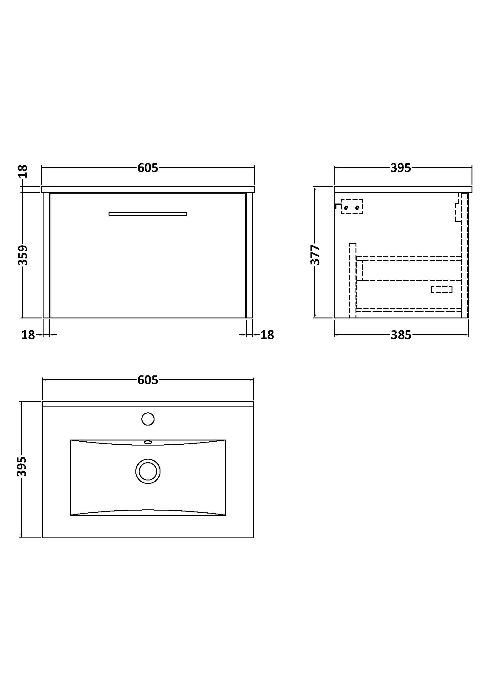Hudson Reed Juno 600mm Graphite Grey Wall Hung Single Drawer Vanity Unit with 1 Tap Hole Basin