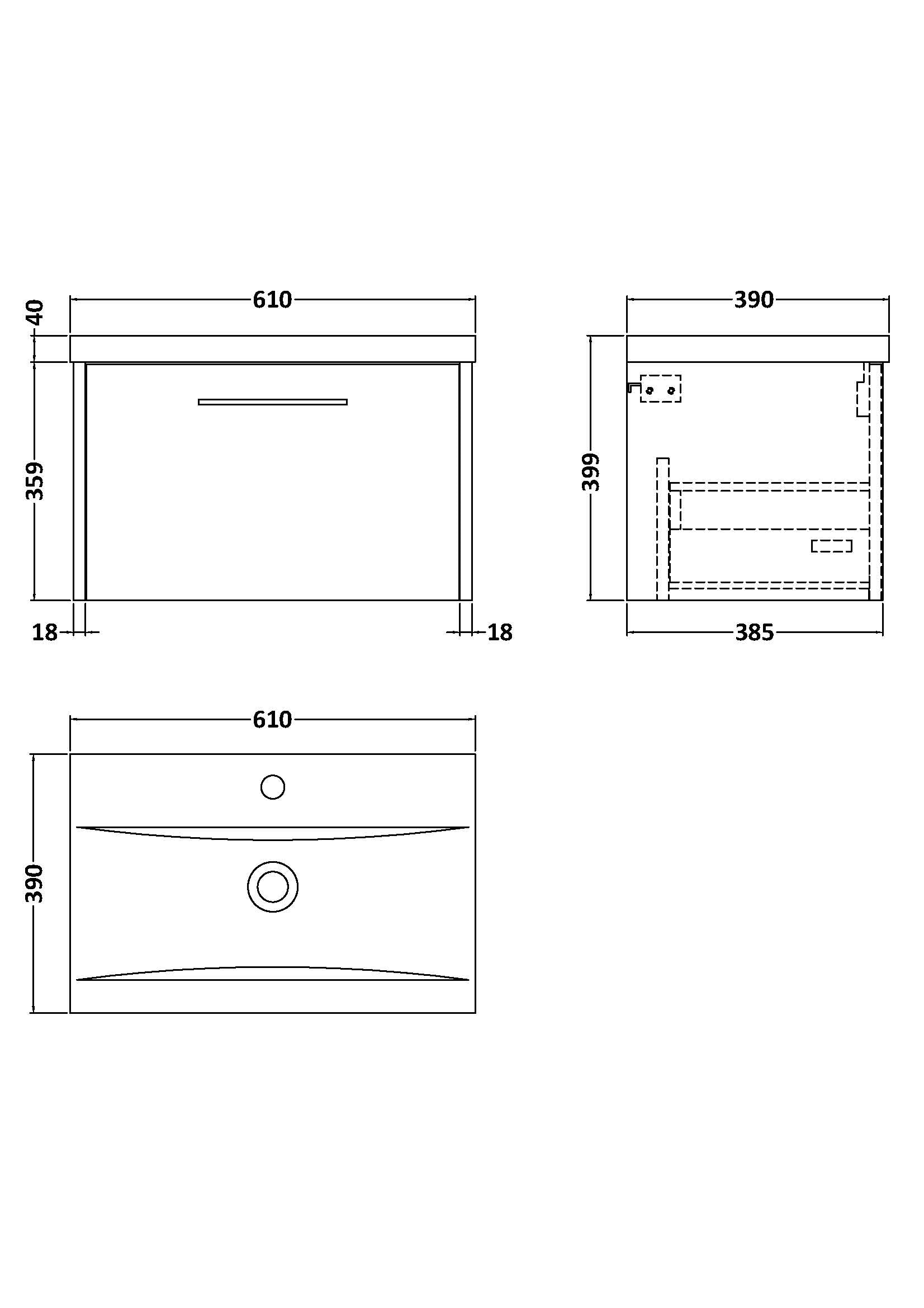 Hudson Reed Juno 600mm Coastal Grey Wall Hung Single Drawer Vanity Unit With 1 Tap Hole Basin