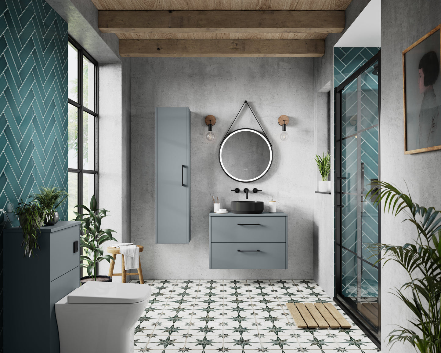 Hudson Reed Juno 600mm Coastal Grey Wall Hung 2-Drawer Vanity Unit With Worktop
