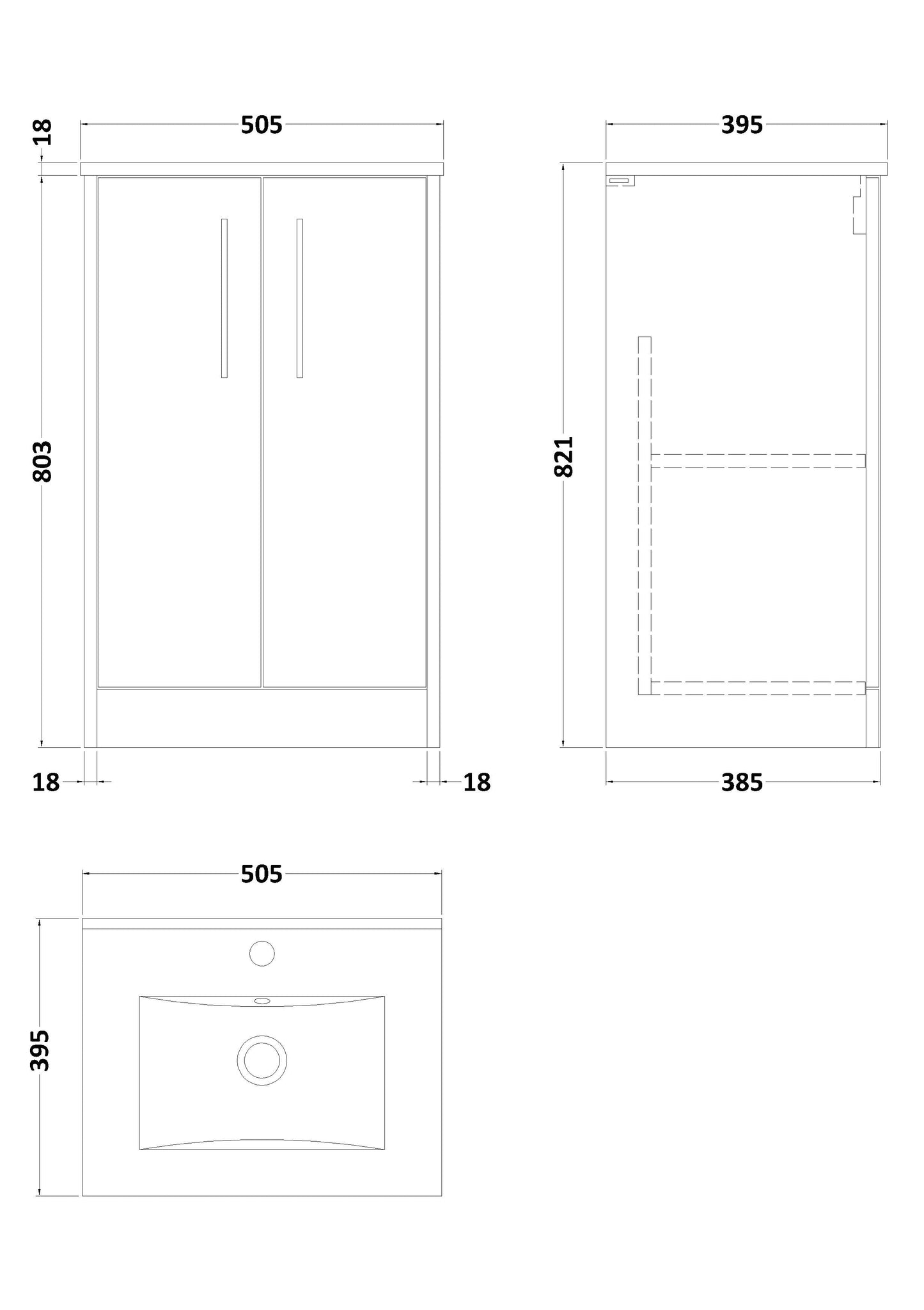 Hudson Reed Juno 500mm Floor Standing 2 Door Vanity Unit With Basin
