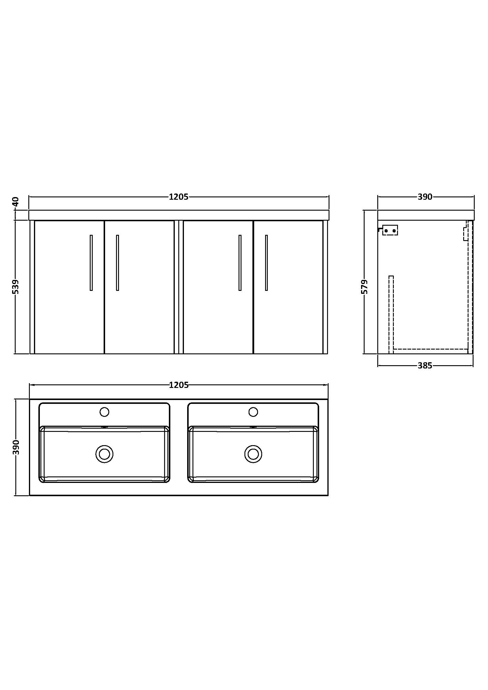 Hudson Reed Juno 1200mm Wall Hung 4-Door Vanity Unit & Double Basin Rigid Soft-Close