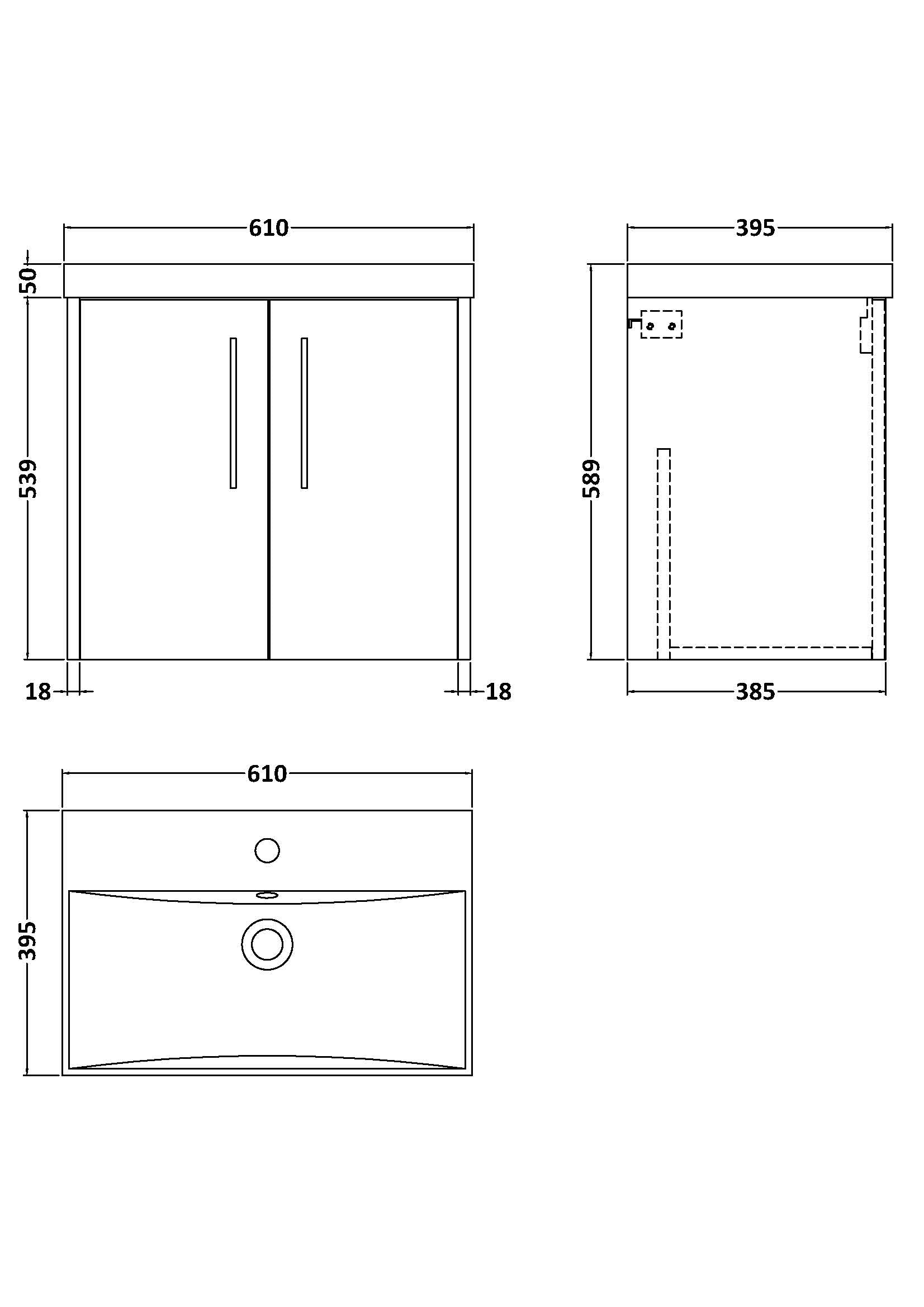 Hudson Reed Juno 600mm Midnight Blue Wall Hung 2-Door Vanity & Basin