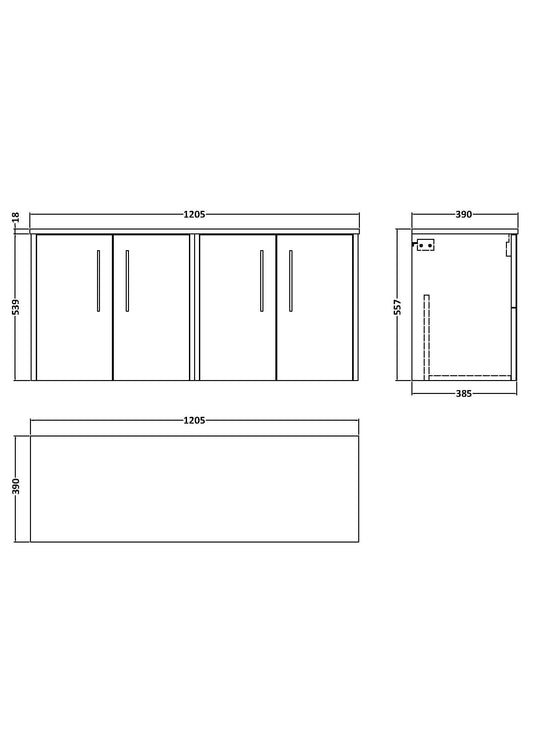 Hudson Reed Juno 1200mm Midnight Blue Wall Hung 2-Door Vanity Unit With Worktop & Soft Close Doors