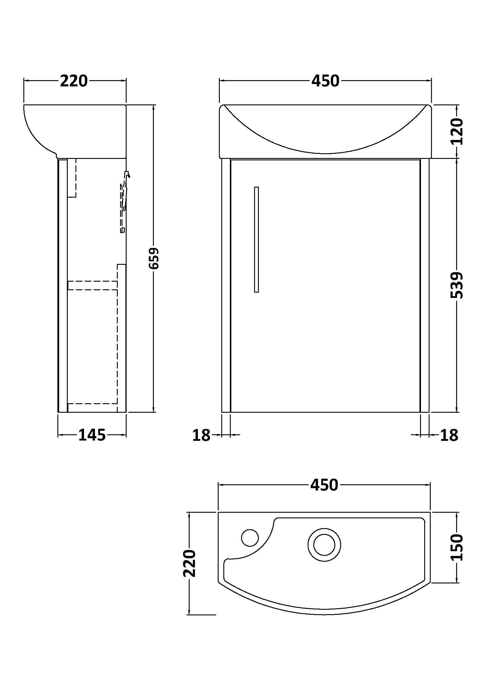 Hudson Reed Juno Compact 440mm Wall Hung Vanity Unit With 1 Tap Hole Basin