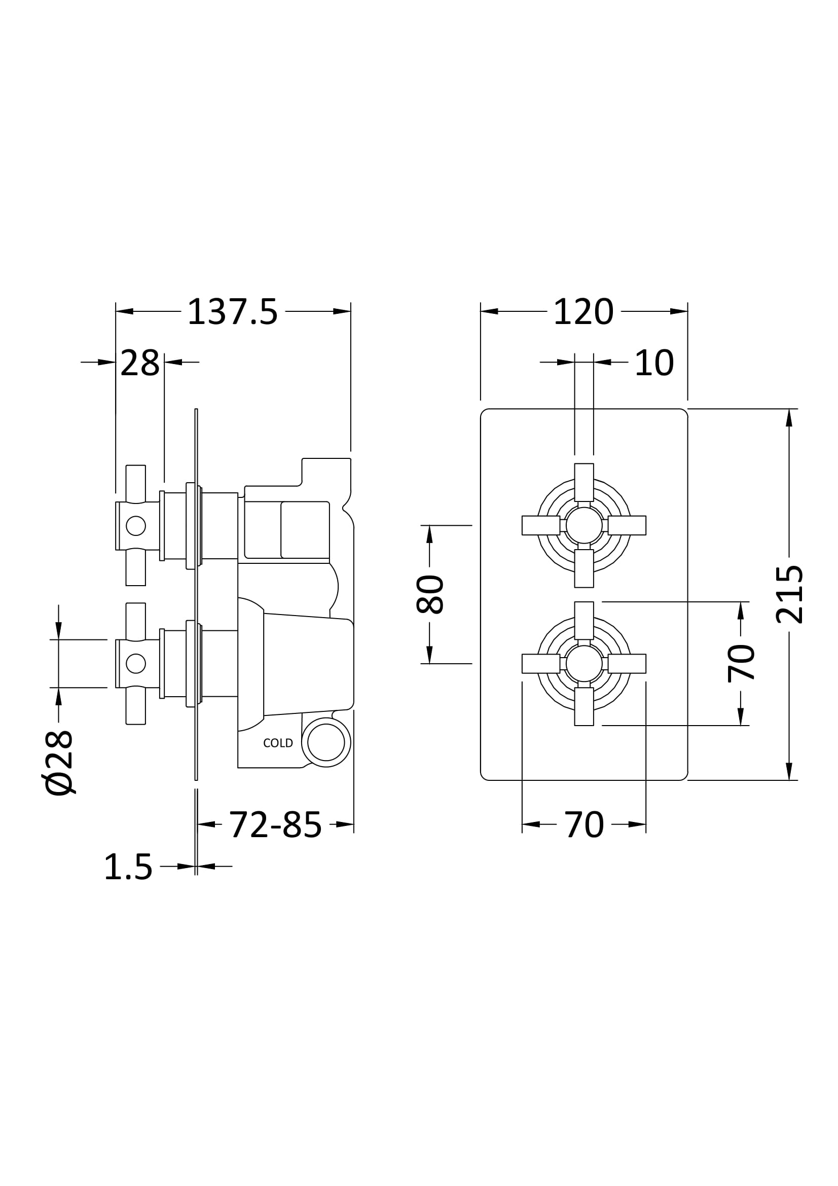 Tec Crosshead Twin Thermostatic Shower Valve With Diverter Matt Black