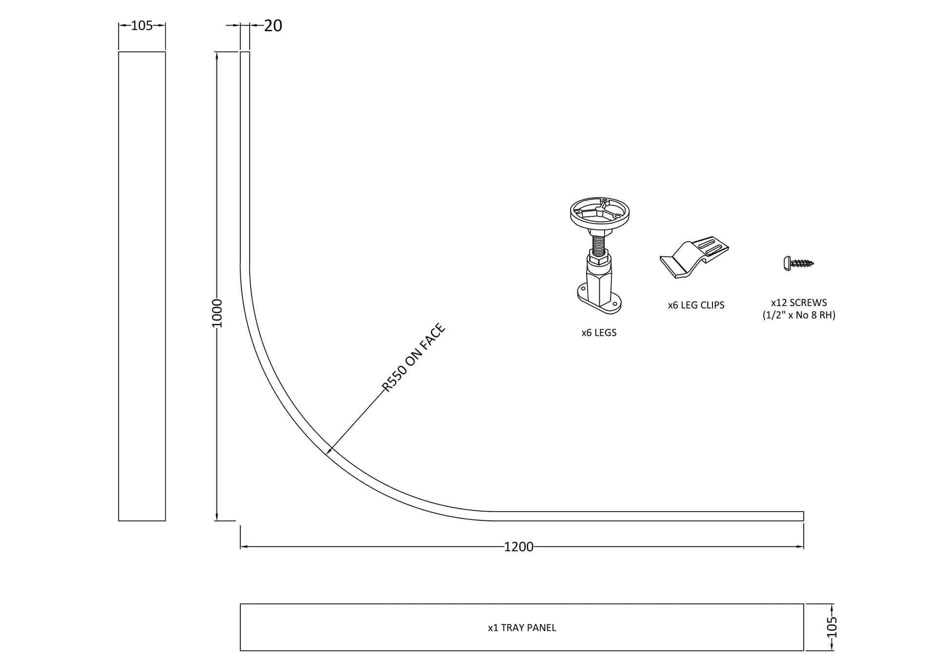 Hudson Reed 1000 x 1000mm Curved Plinth Leg Set & Plinth Kit