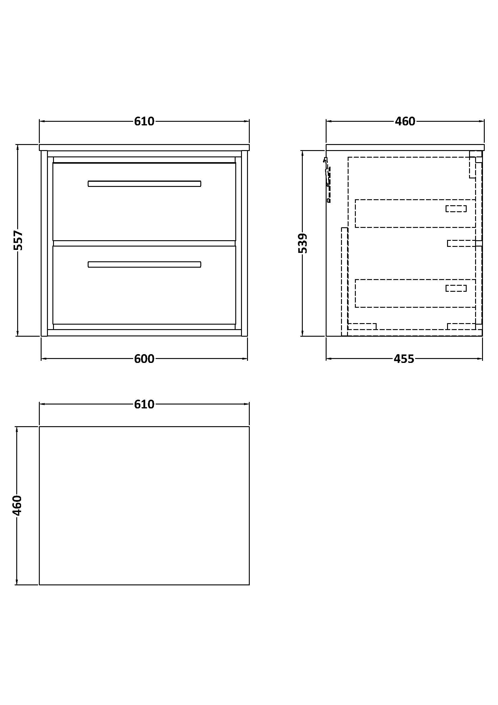 Hudson Reed Lille 610mm Wall Hung 2-Drawer Vanity Unit with Marble Worktop, Soft Close Drawers & Handles