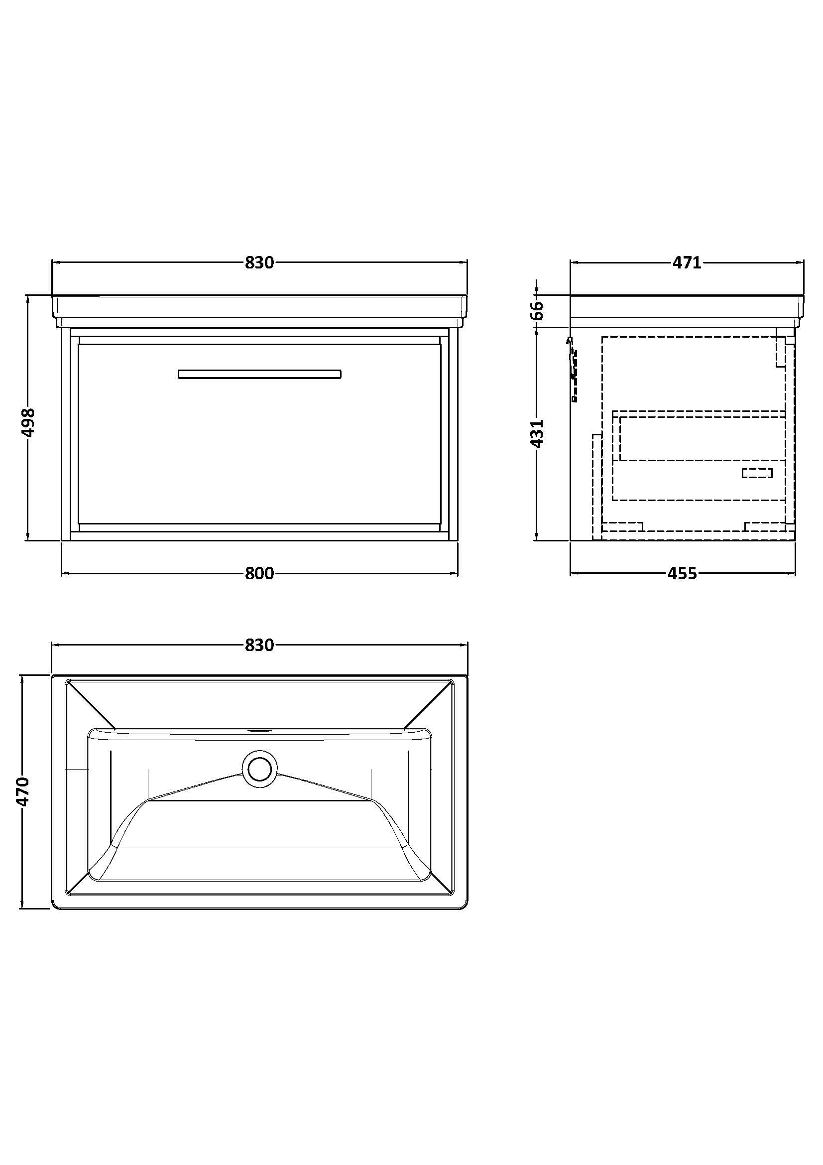 Hudson Reed Lille 830mm Graphite Grey Woodgrain Wall Hung Single Drawer Vanity Unit With Basin