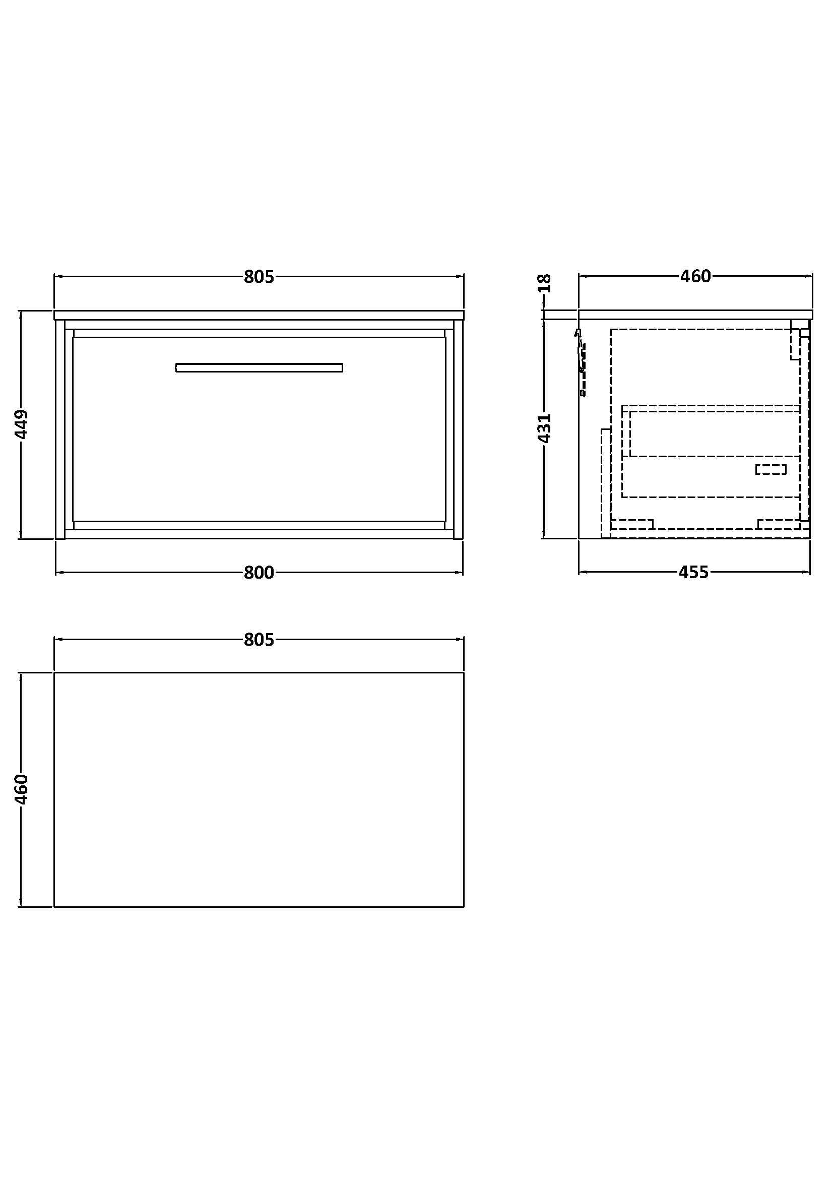 Lille 800mm Wall Hung Single Drawer Vanity with Worktop