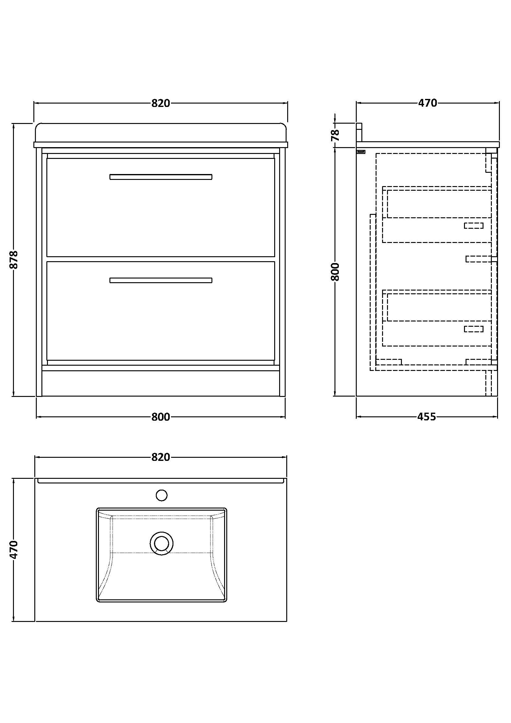 Hudson Reed Lille 800mm Floor Standing 2-Drawer Vanity Unit with Basin With Soft Close Drawers, 1 Tap Hole