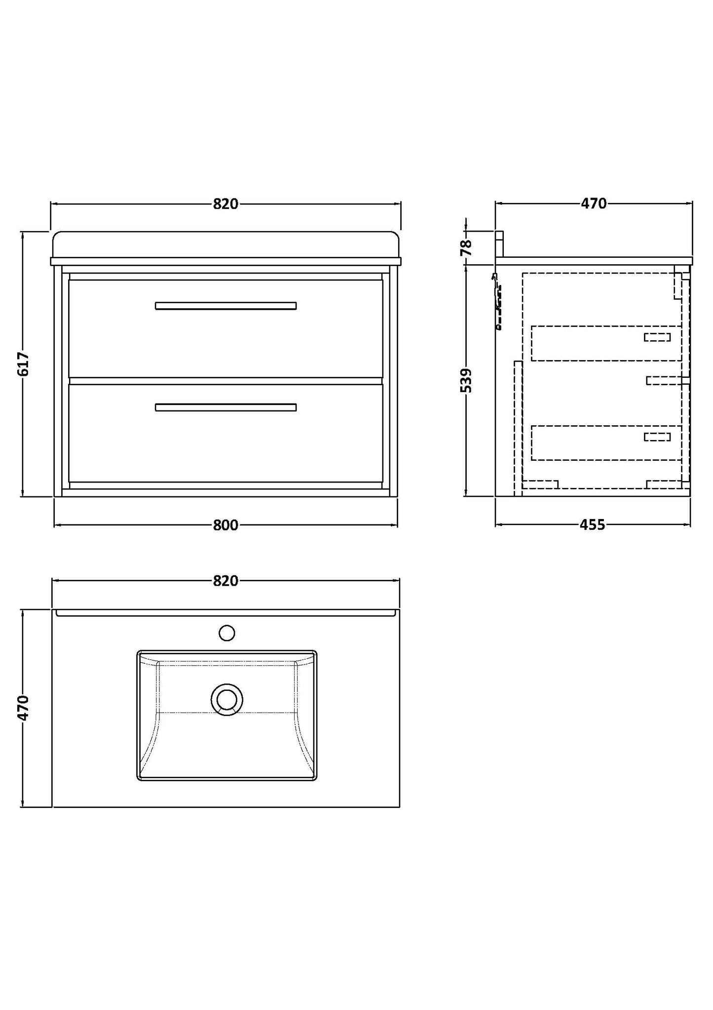 Hudson Reed Lille 800mm Wall Hung 2-Drawer Vanity Unit Marble Basin, 1 Tap Hole, Soft Close Drawers