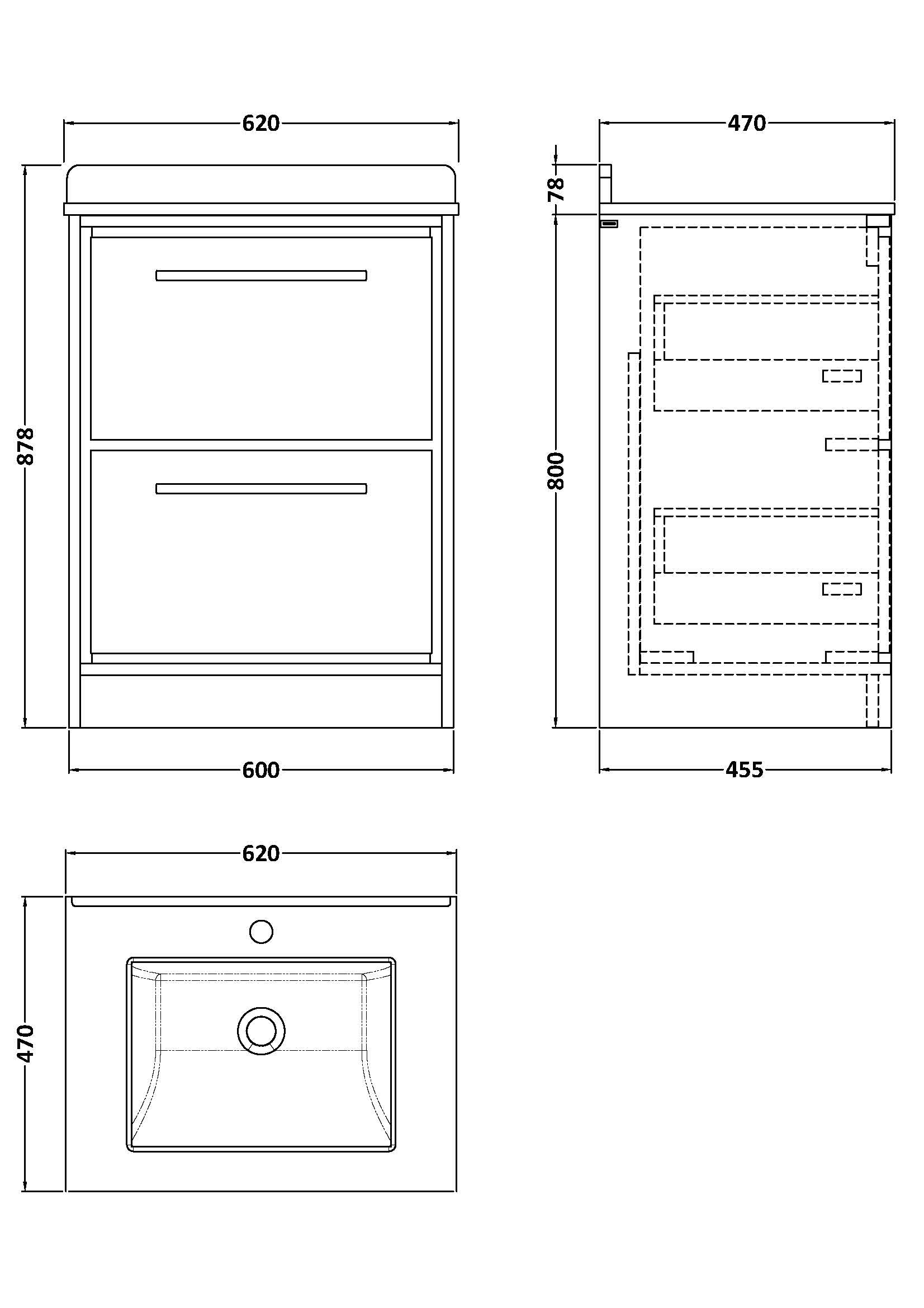 Hudson Reed Lille 600mm Bleached Oak Floor Standing 2-Drawer Vanity Unit with Marble Worktop Basin