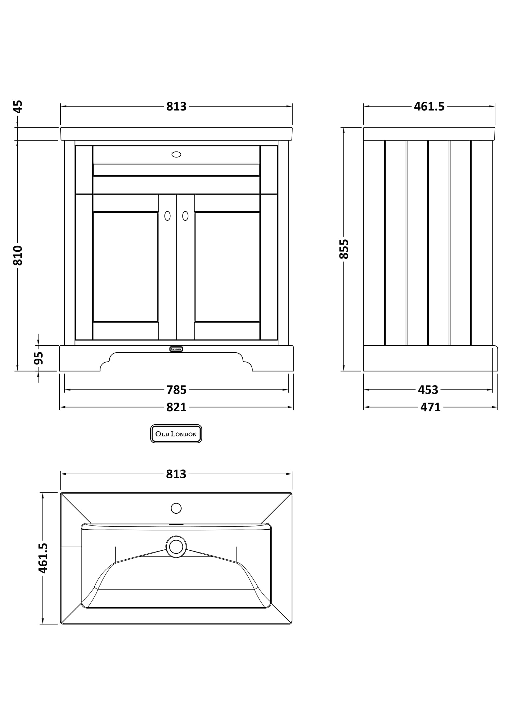Hudson Reed Old London 800mm Storm Grey 2-Door Basin Unit With Basin