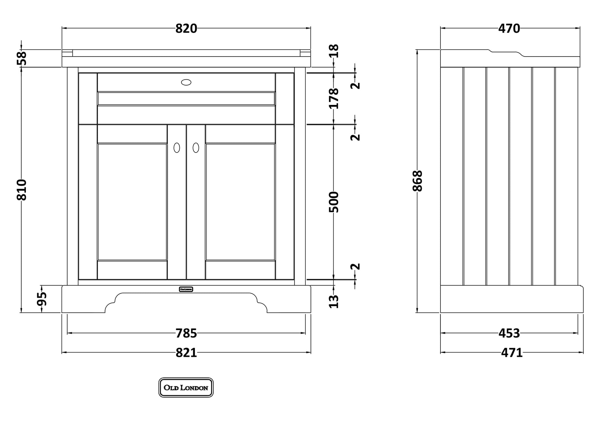 Hudson Reed Old London 800mm Storm Grey Floor Standing 2 Door Vanity Unit with 1 Tap Hole Ceramic Basin