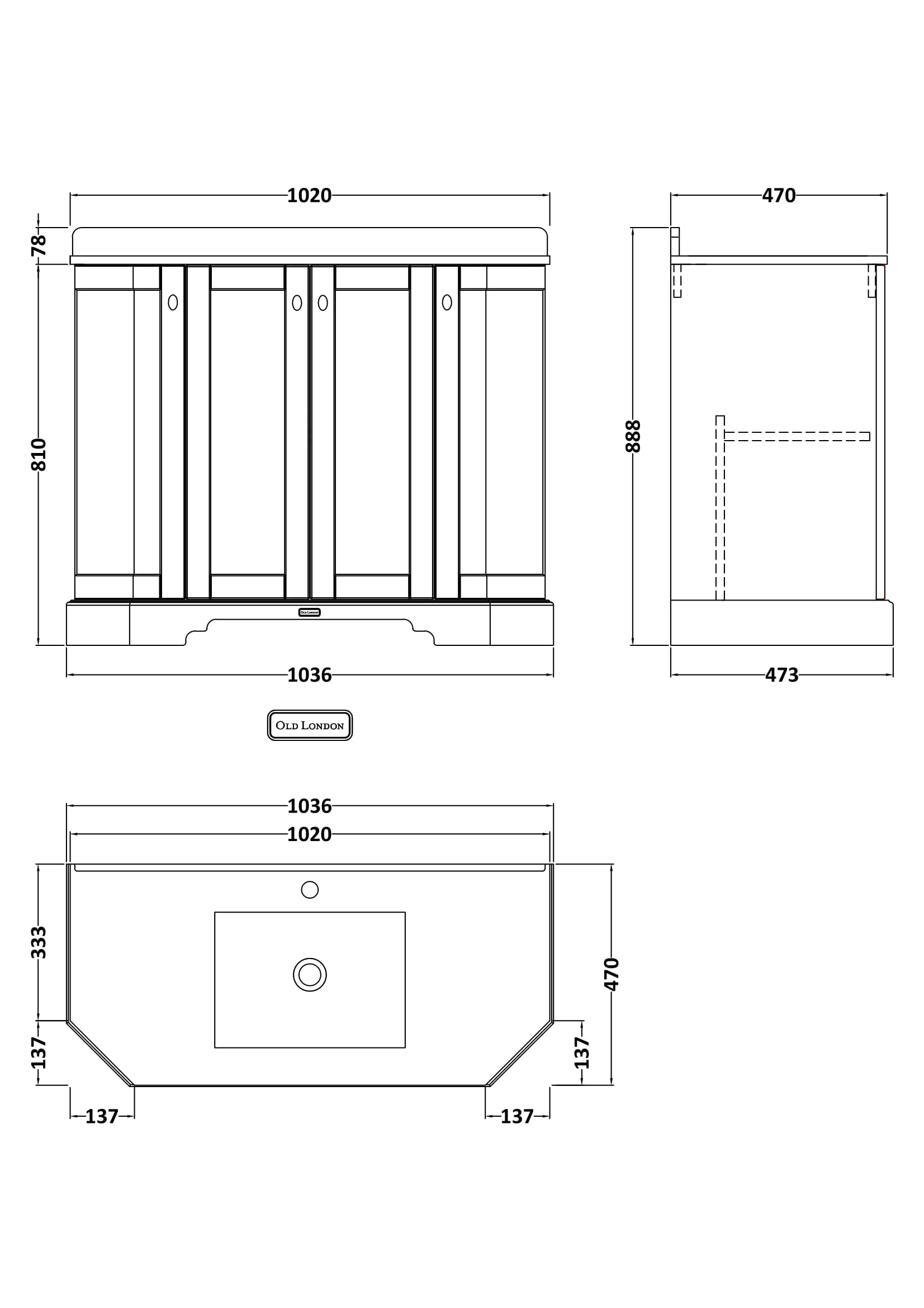 Floor Standing 4 Door Angled Vanity Unit with 1 Tap Hole White Marble Top 1000mm