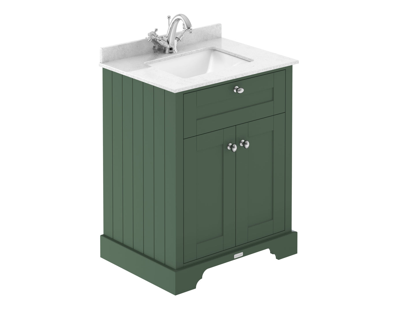 Floor Standing 2 Door Vanity Basin Unit with Square Basin & 1 Tap Hole Marble Top, 600mm