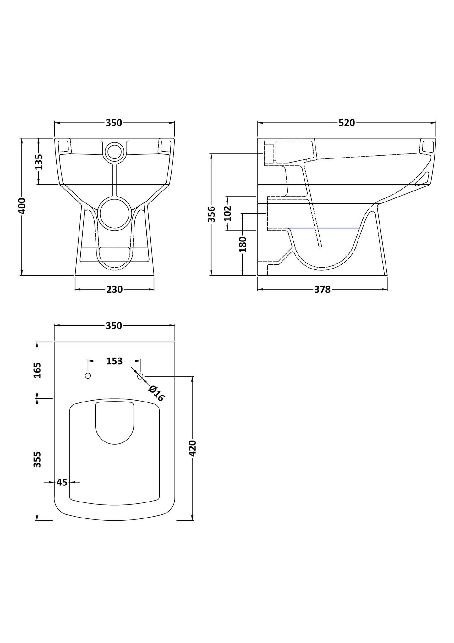 Hudson Reed Square Back To Wall Toilet Pan Including Seat