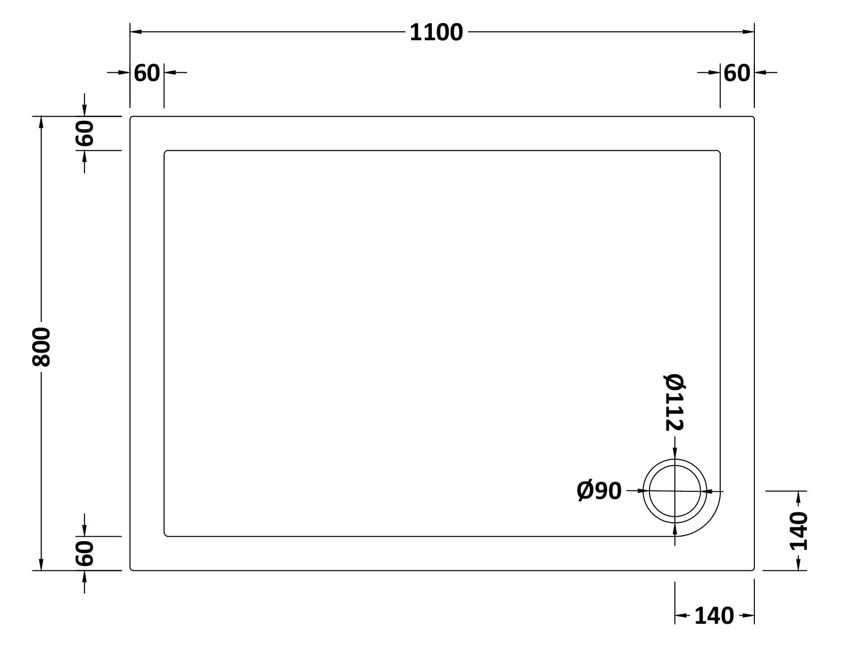 Rectangular Slimline Shower Tray 1100 x 800mm