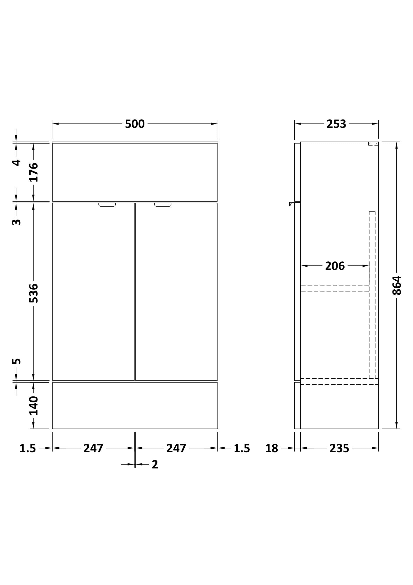 Fusion Fitted Floor Standing 2 Door Vanity Unit Compact 500mm