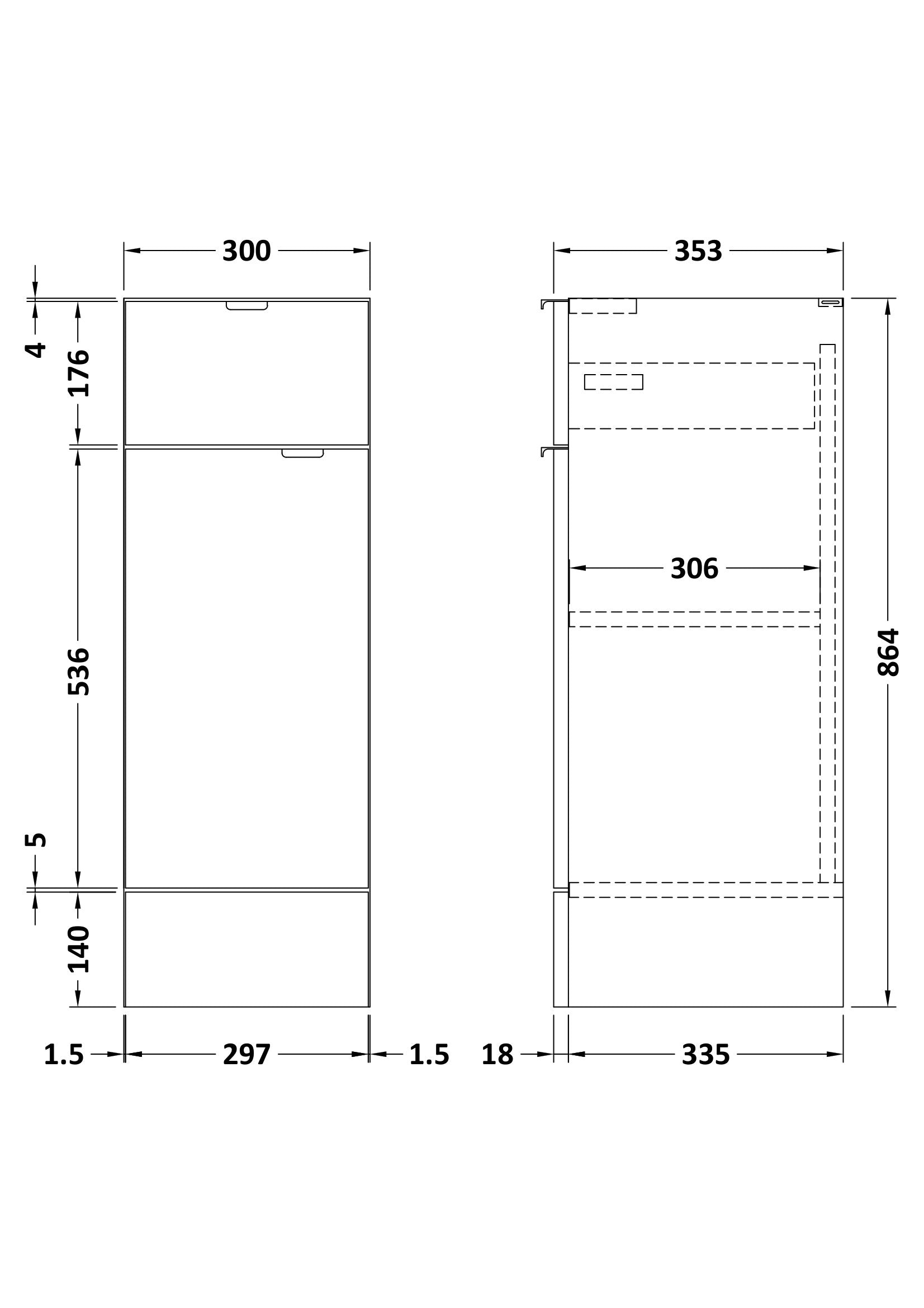 Hudson Reed Fusion 300mm 1 Door Drawer Gloss Grey Floor Standing Cabinet With Handles