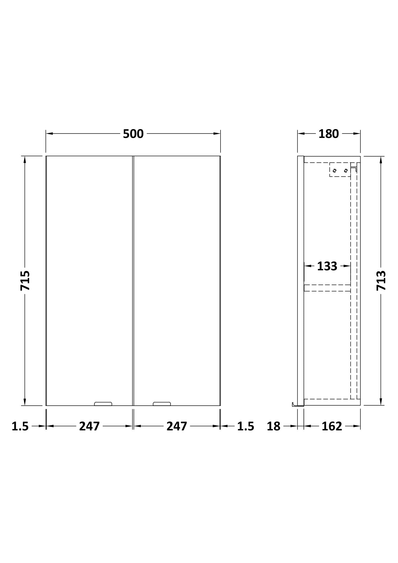 Hudson Reed Fusion 500mm 2 Door Gloss Grey Wall Hung Cabinet With Handles