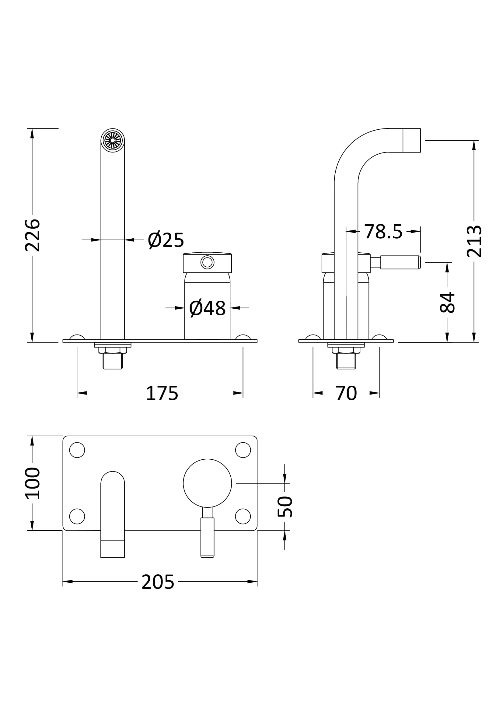 Tec Single Lever Wall Mounted Basin Bath Filler Brushed Brass