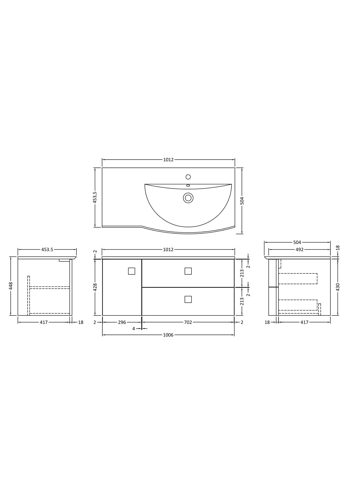Hudson Reed Sarenna 1000mm Dove Grey Wall Hung Right Hand 2 Drawer 1 Door Vanity Unit with Polymarble Basin