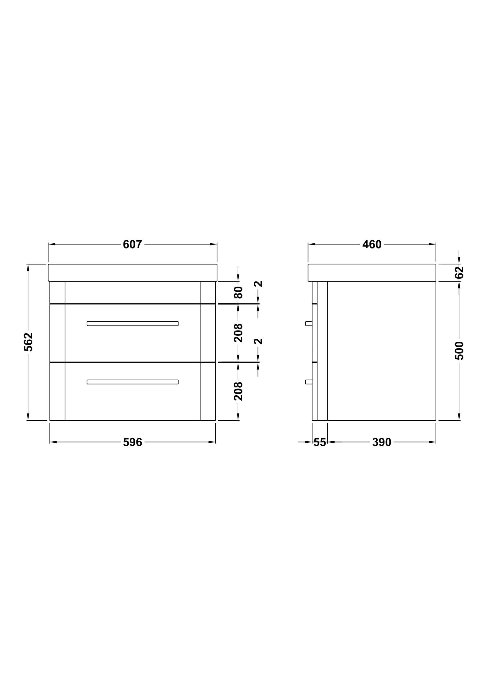 Solar 600mm Wall Hung 2-Drawer Unit and Thin Edge Ceramic 1 Tap Hole Basin