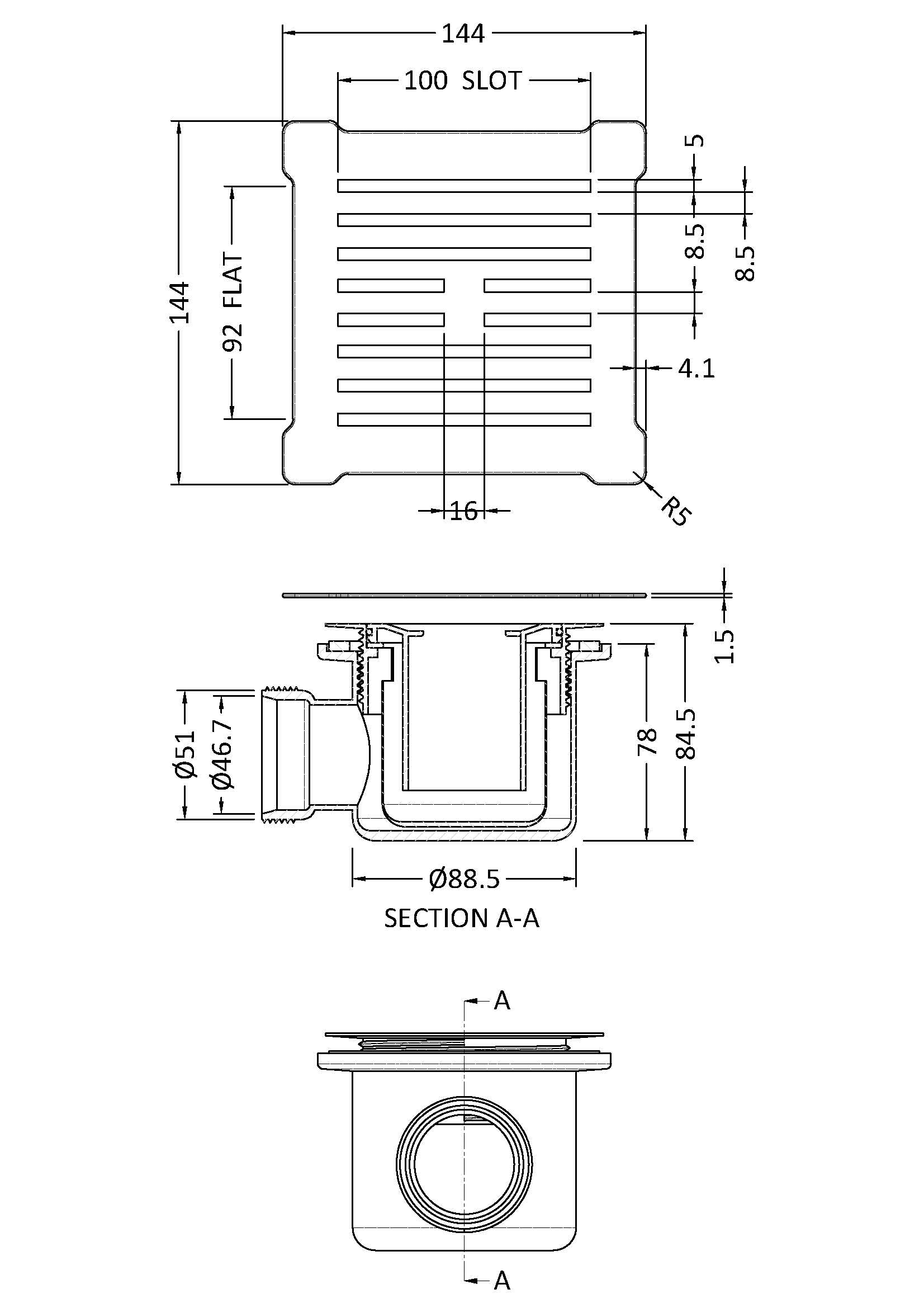 Square Shower Waste With Chrome Top