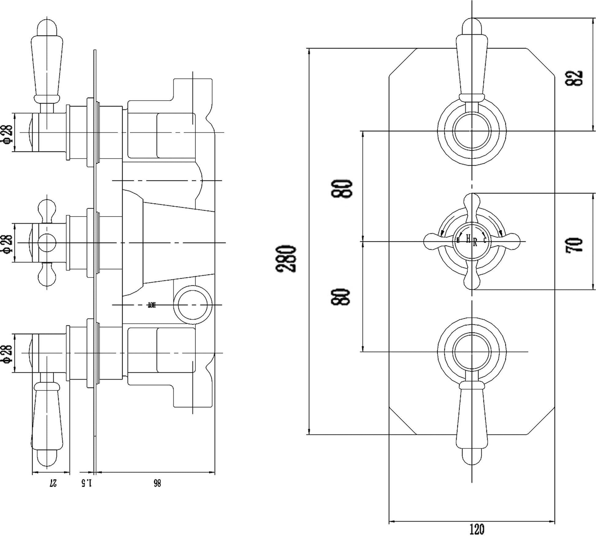 White Topaz Triple Concealed Shower Valve with Diverter